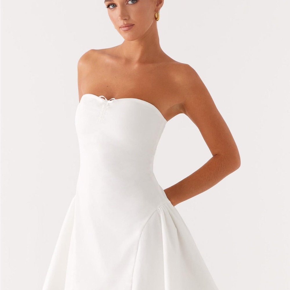 Peppermayo Cream Mini A-Line Pleated Dress